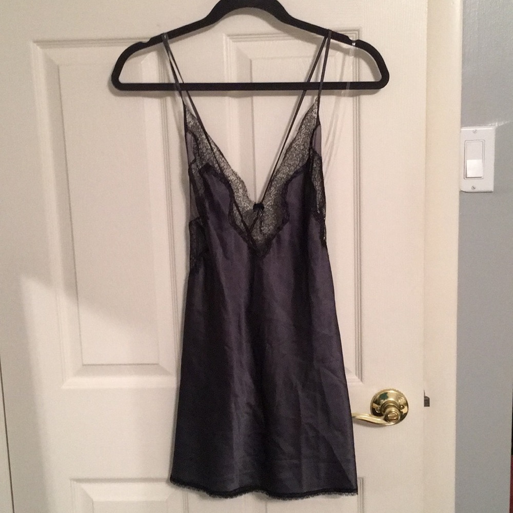 NWT gray with black lace silk teddy